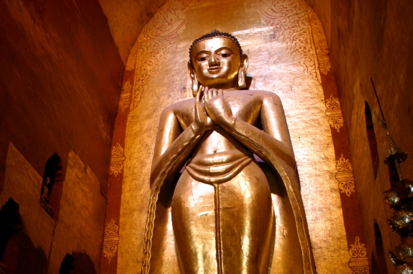 One of the large standing Buddhas within the Ananda temple in Bagan