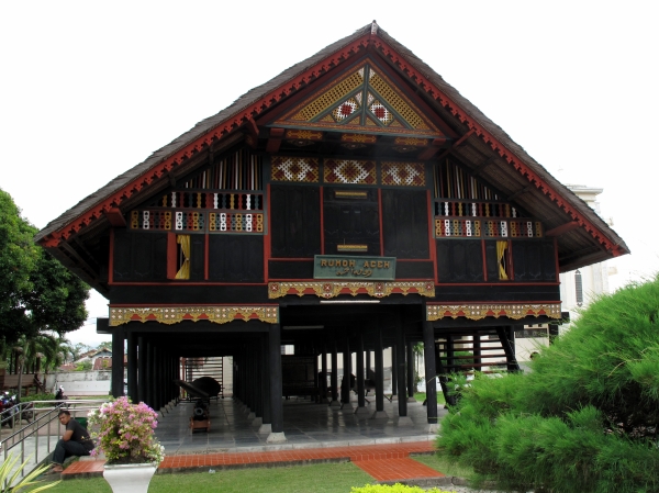 The Rumoh Aceh traditional style house in the grounds of the Aceh Museum