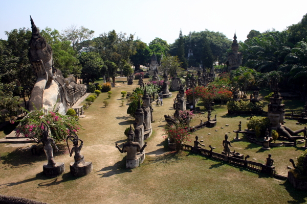 Overall view of the Buddha Park from the top of the 'pumpkin'
