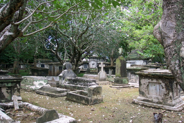 View of the cemetery's many graves in various states of disrepair