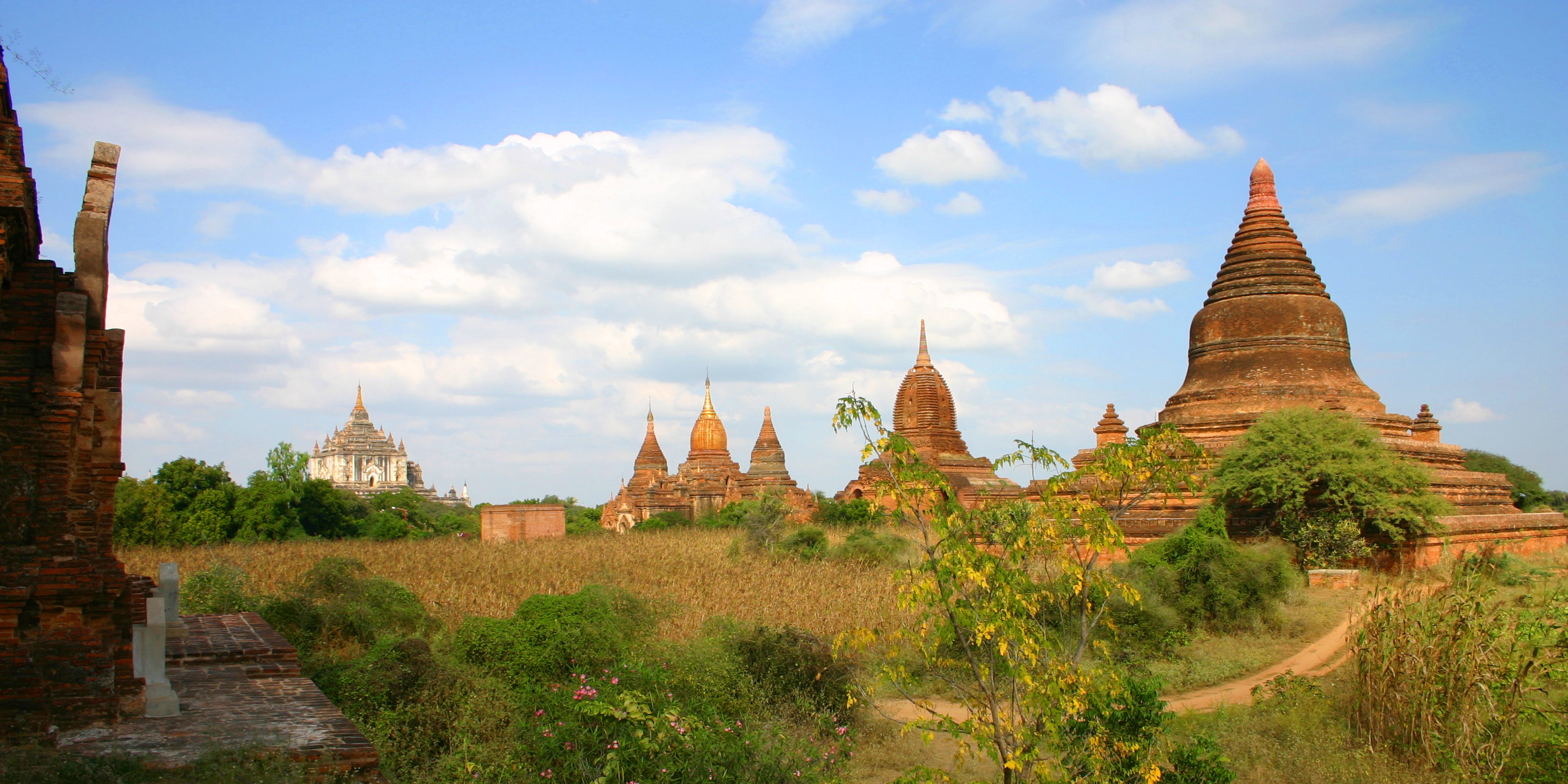 Ancient Buddhist monuments dotting the countryside around Bagan in Burma