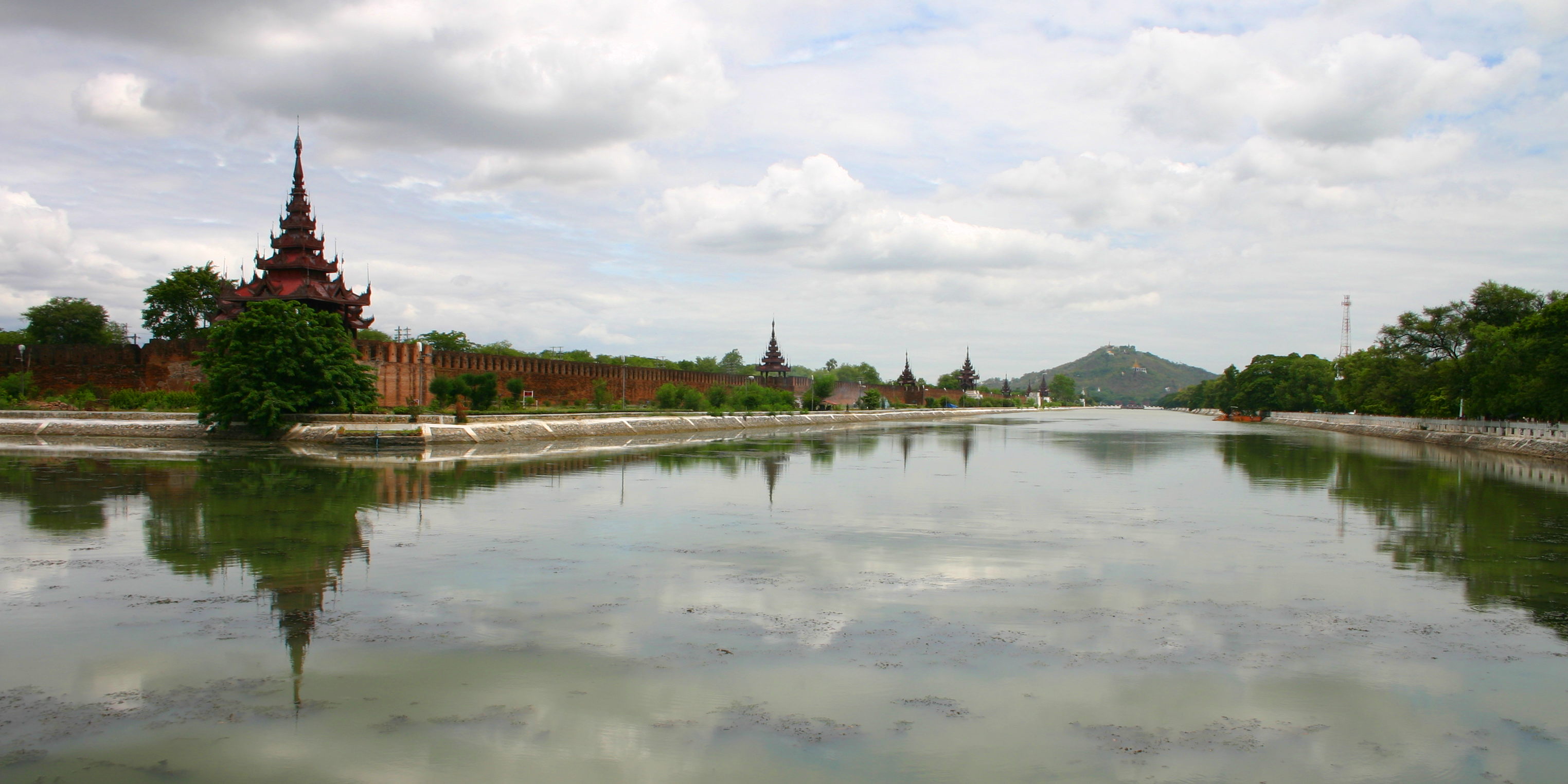 Mandalay Palace, with the temple-studded hill in the background