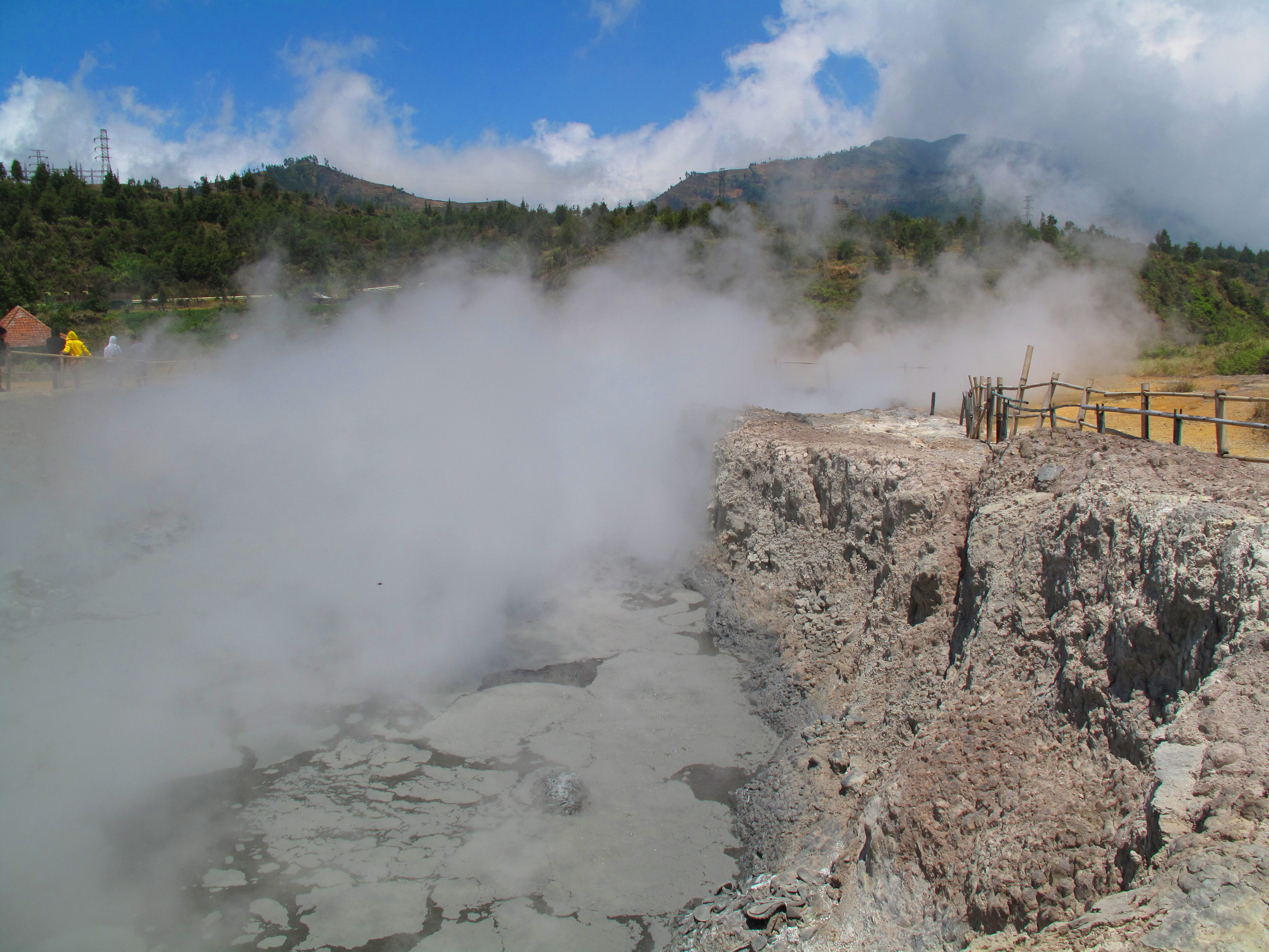 Bubbling mud and steam coming from the main vent of Sikidang Crater