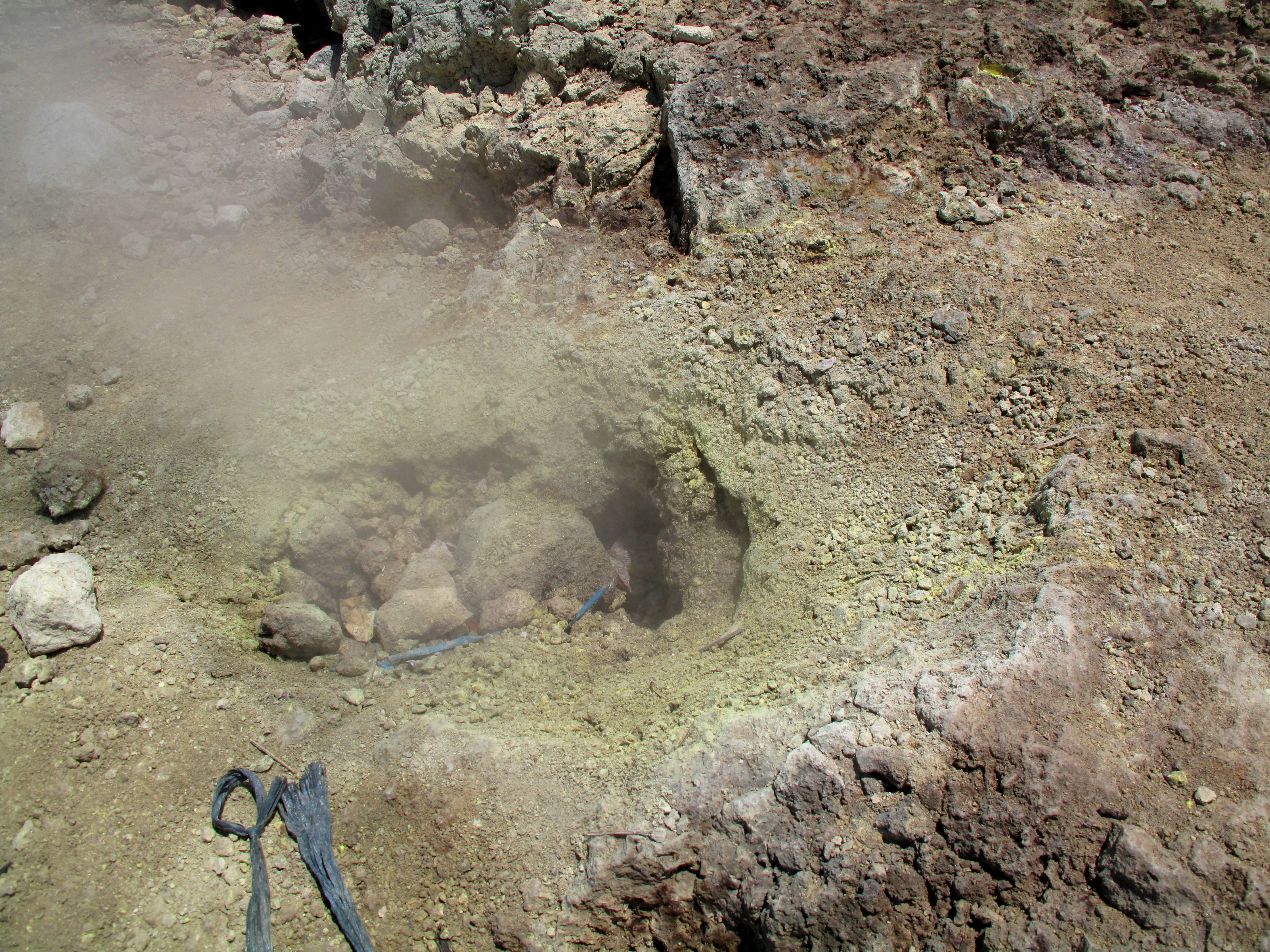 Close-up of one of the small - and stinky - steam vents near the main crater