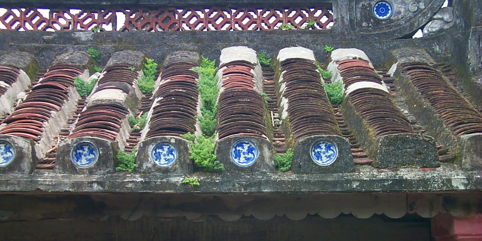 Close-up view of the roof, with the porcelain inlays